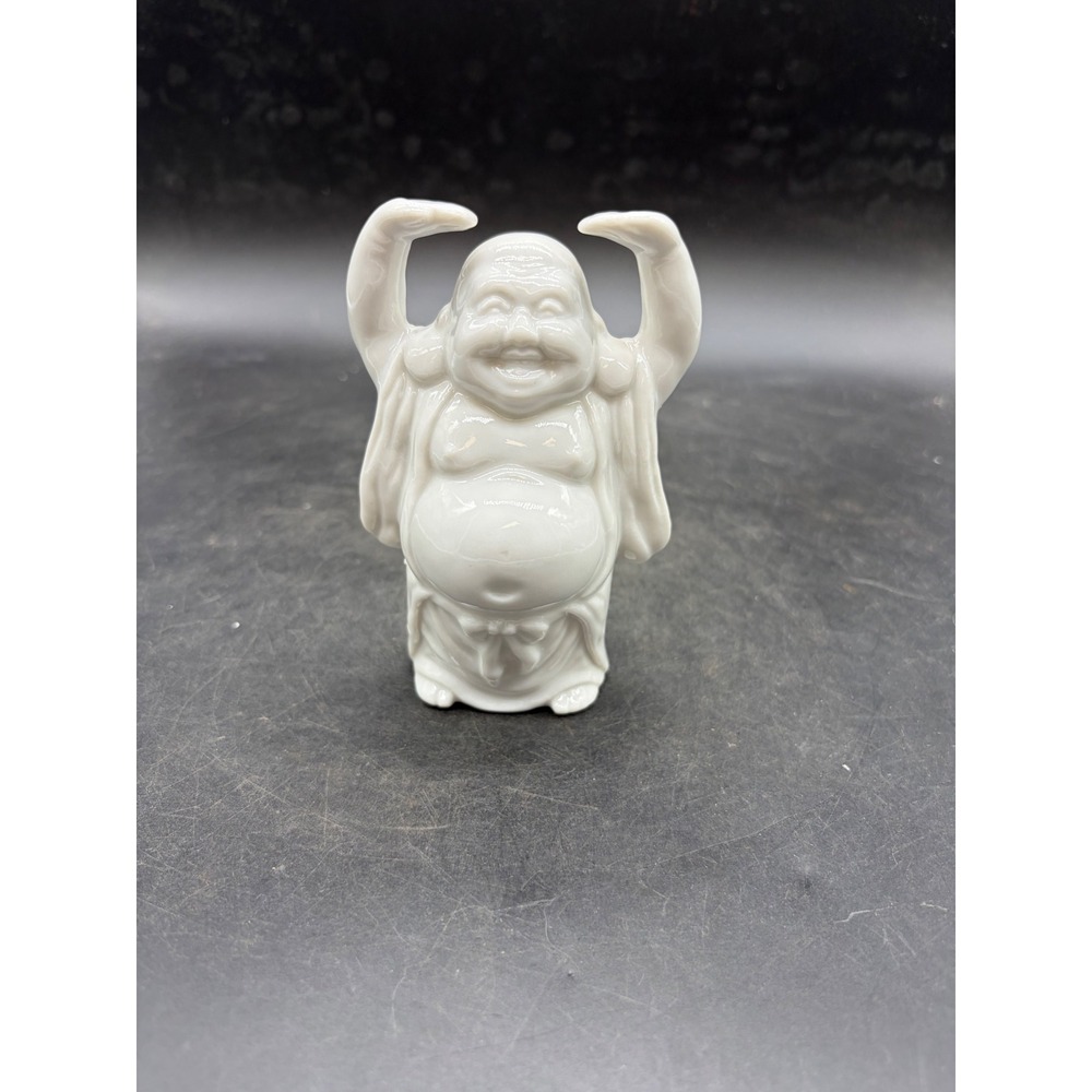 Vintage White Porcelain Laughing Buddha Figurine Japan Hotei Statue 3.25"
